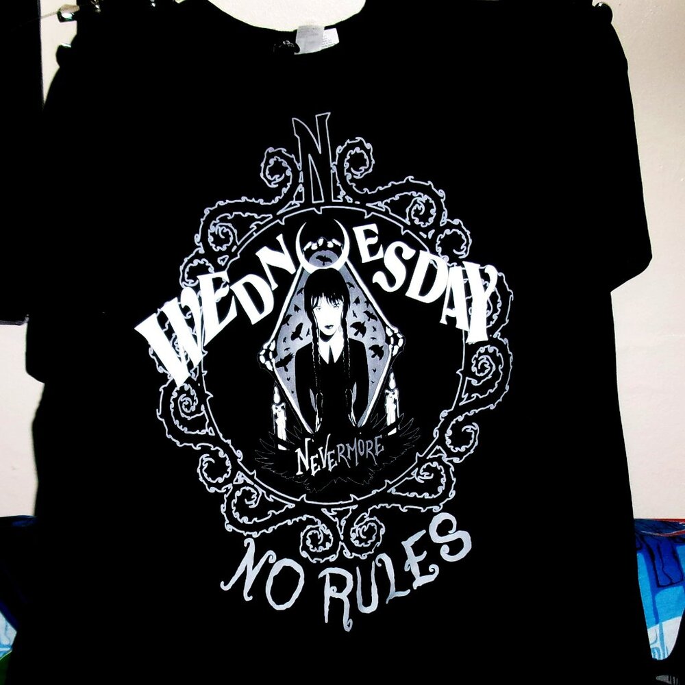 wednesday no rules nevermore mint m tee - jenna ortega goody tv actress gothic